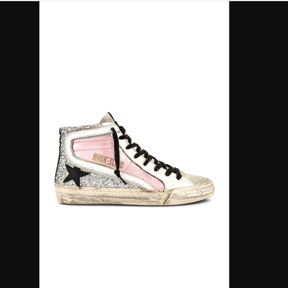 Slide Sneaker Golden Goose, Salmon Pink, Silver, Ice, White & Black - Picture 1 of 11